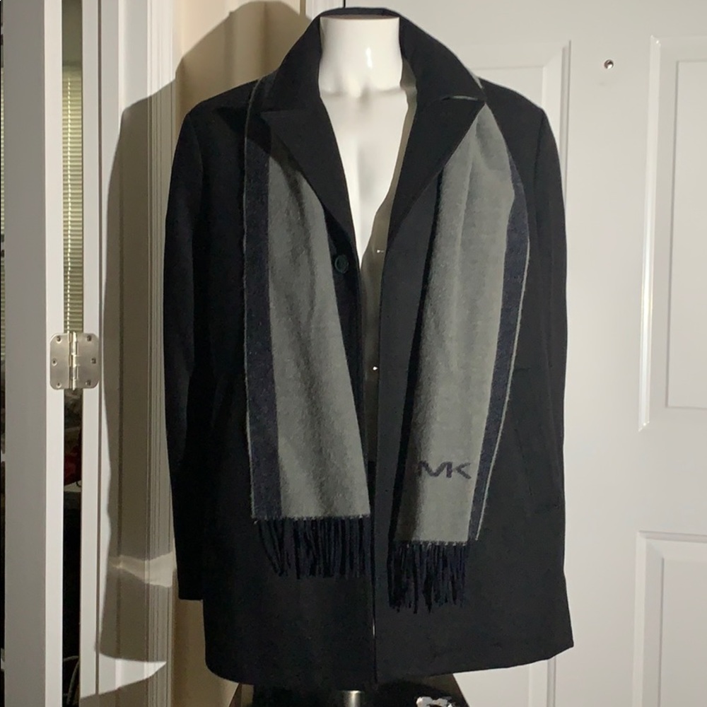 Michael Kors Wool Blend Big & Tall Lined Coat with Logo Scarf - XLT or 2XB